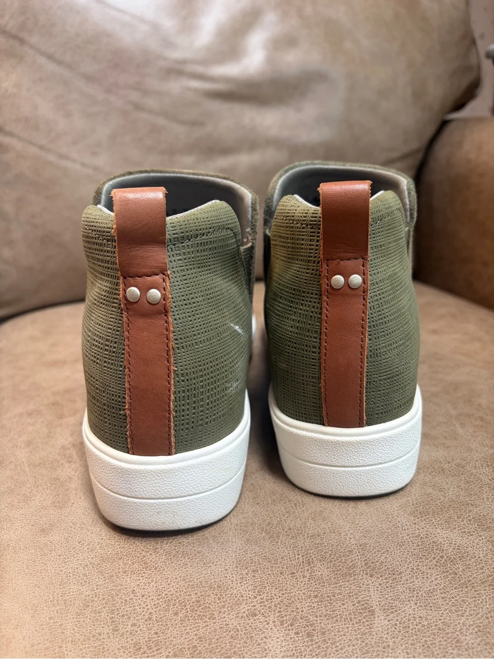 Ryka Olive Green Suede Wedge Sneakers with White Sole